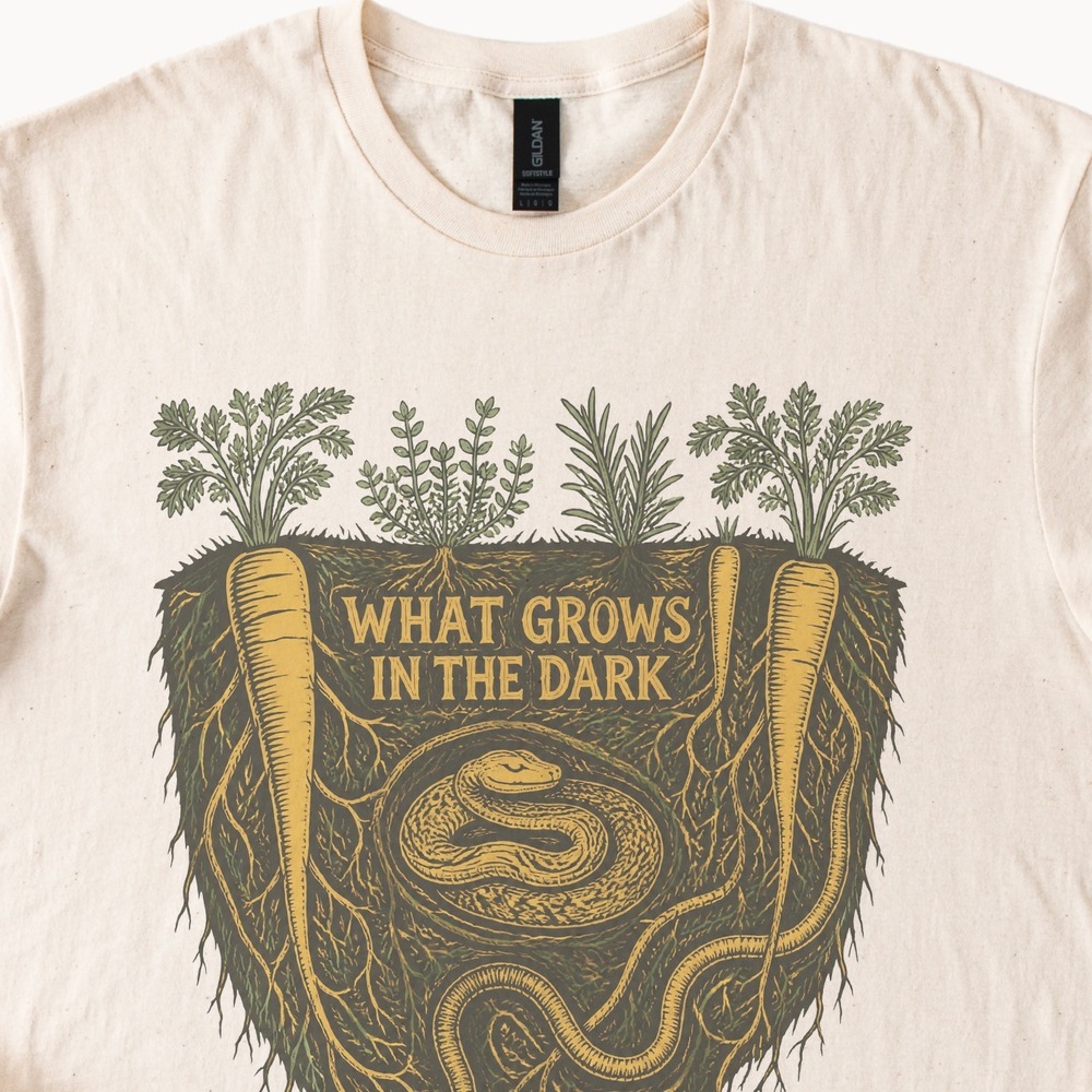 What Grows in the Dark Snake Coiled in Soil Cross-Section Tee - Picture 2 of 5